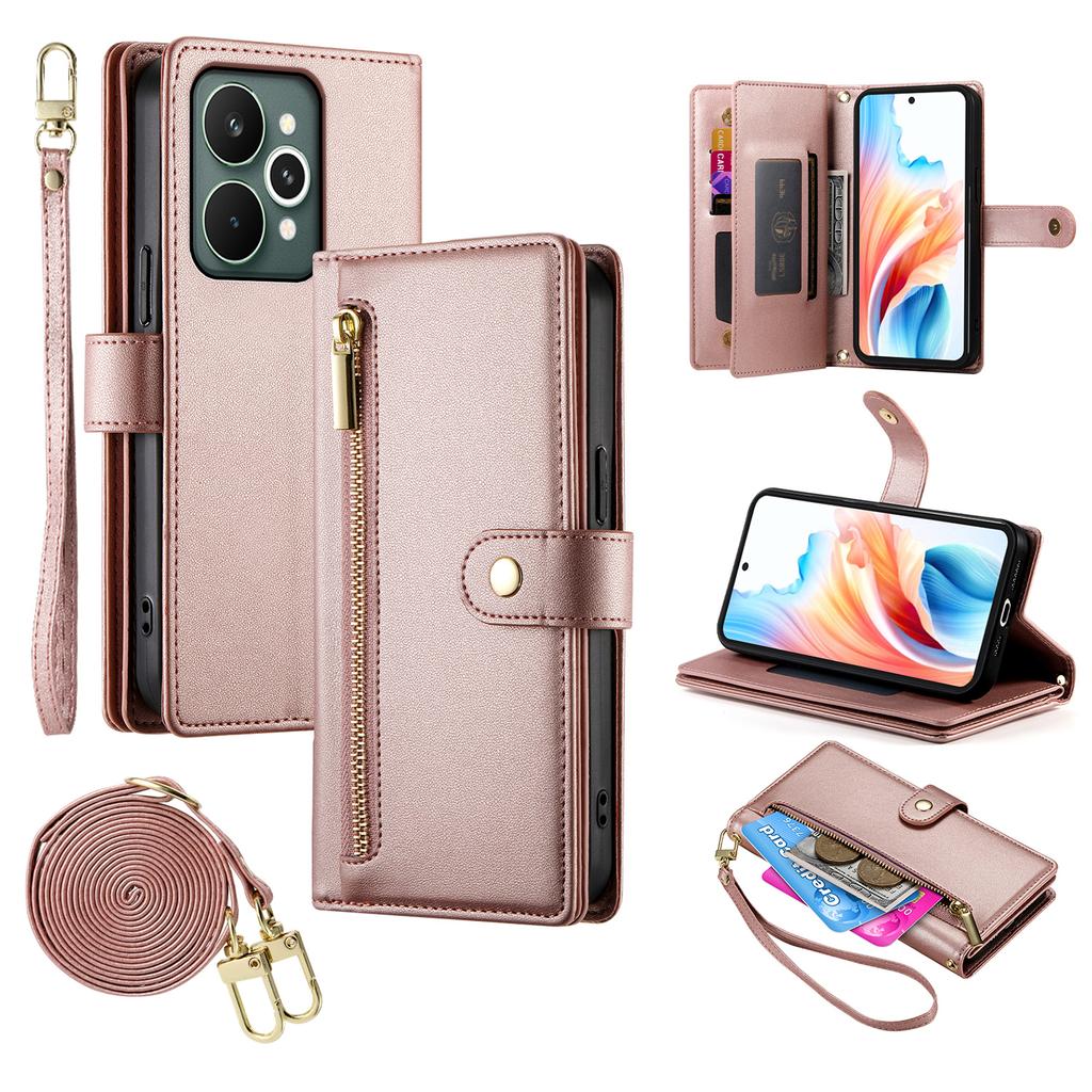 For Realme 15 Pro 5G/15 5G Case Zipper Pocket Wallet Leather Phone Cover with Straps