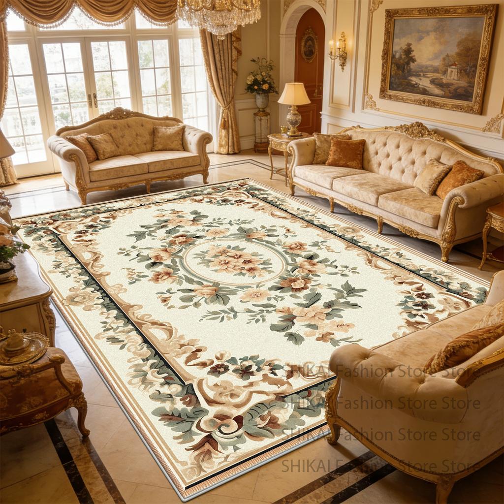 European Style Flower Beige Living Room Carpet Home Decoration Luxury Non-slip Fluffy Rug Large Size Easy Clean Soft Floor Mats