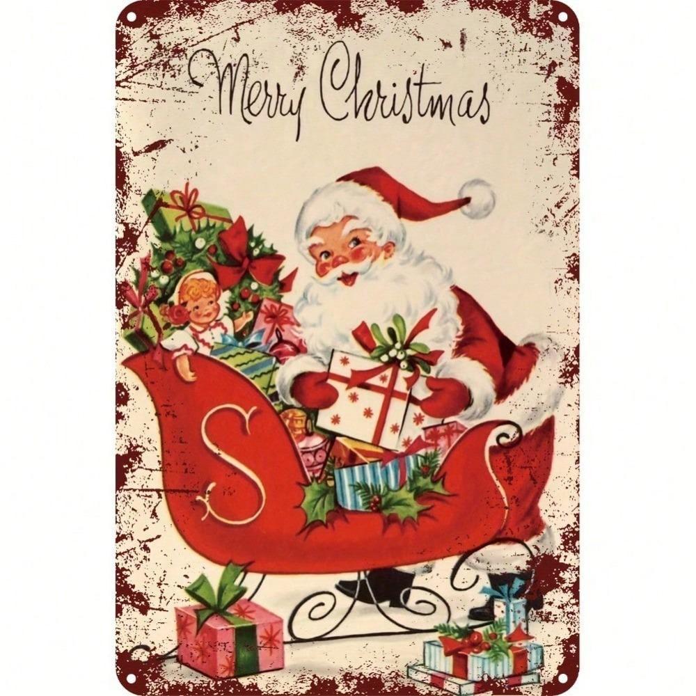 Vintage Santa Claus Metal Tin Sign 12x8 Inch Retro Christmas Wall Decor Aluminum Iron Art for Home Living Room Bar Pub