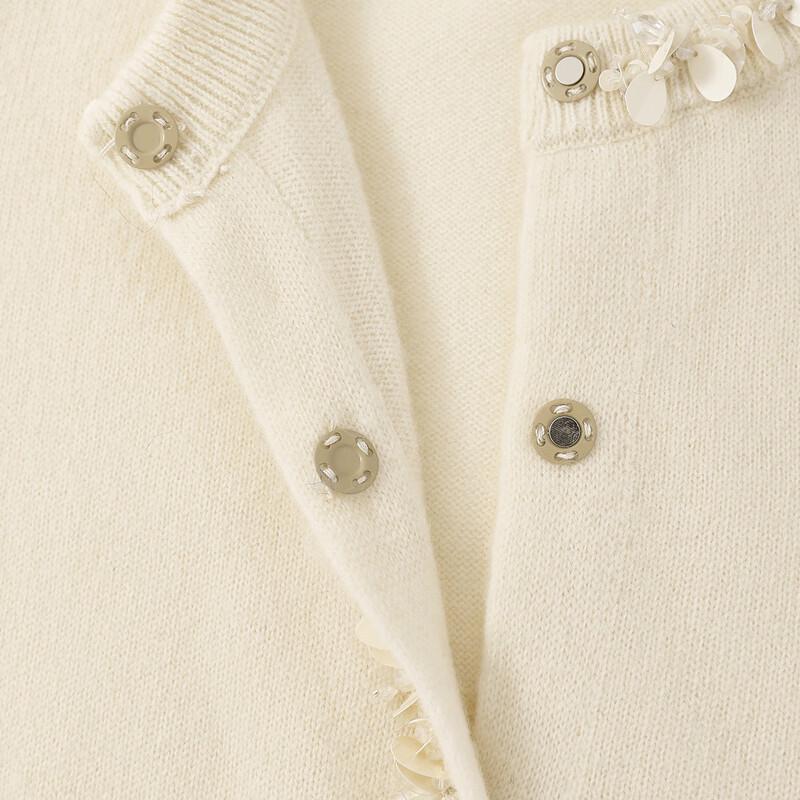 ELLE KIDS Girls' Wool Blend Hand-Embroidered Lace Cardigan