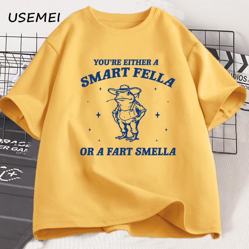 Men's Graphic T Shirts Are You A Smart Fella or Fart Smella Vintage Style T Shirt Retro Cartoon Tshirt Weird  Cowboy Frog Tees