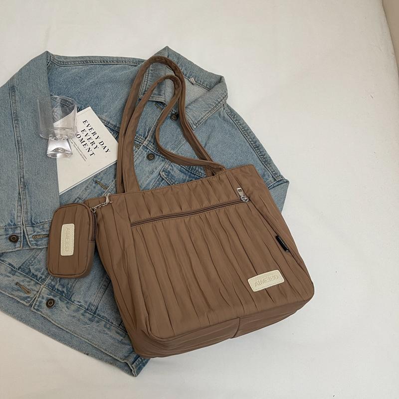 Large Capacity Tote Bag Women Commuter Handbag Solid Color Shoulder Bag
