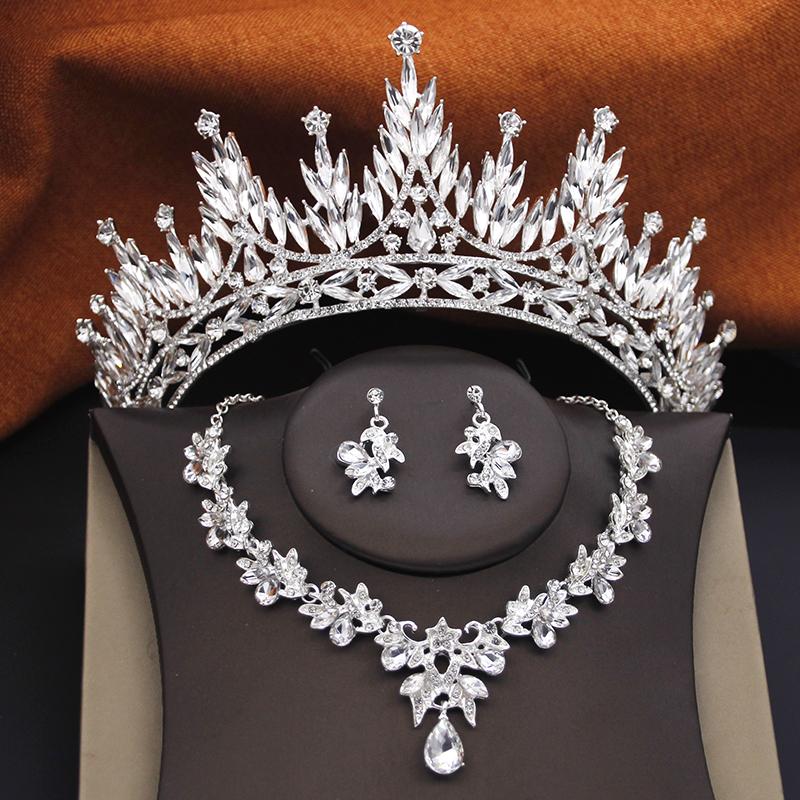 Green Bridal Jewelry Sets for Women Wedding Crown Girls Tiaras and Necklace Earrings Bride Party Costume Jewelry Accessories