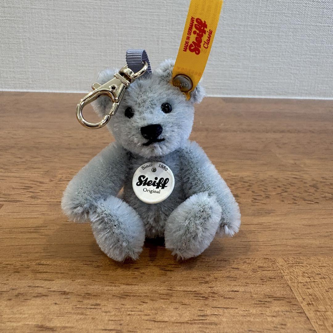 

[USED] Steiff Teddy Bear Keyring, Blue Gray