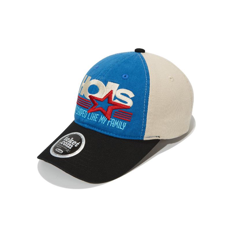 

Black and blue color matching baseball cap street retro pentagram letter embroidery soft top color matching cap tide adjustable