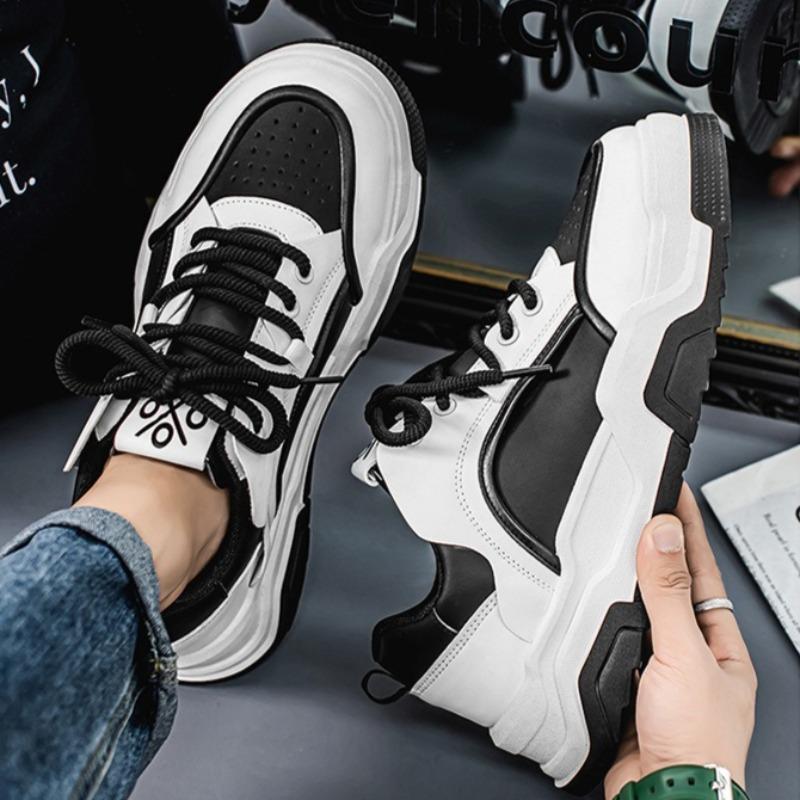 Fashion Man Shoes Luxury Leather Casual Shoes Fashion Thick Soled Sneakers for Men Lace Up Platform Vulcanized Footwear Skateboard Shoes
