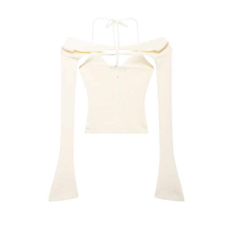 Fashion Style 2024 Autumn New Arrival Women's off-Shoulder Long Sleeves Waistcoat Bandage Dress Halterneck Knitting Camisole