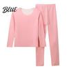 Homewear Top Pants Set 2 Pcs/Set Winter Woemn Thermal Underwear Round Neck Seamless Long Sleeve Solid Color Suit Warm Slim Fit High Elastic