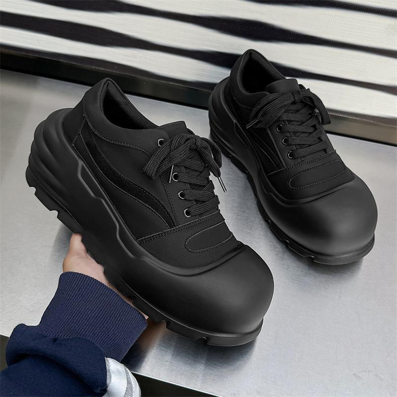 

Туфли для пап с толстой подошвой, увеличивающие рост, 2024, новые мужские туфли, модные уродливые милые туфли, универсальные туфли для хлеба 24923-J 38 чёрный