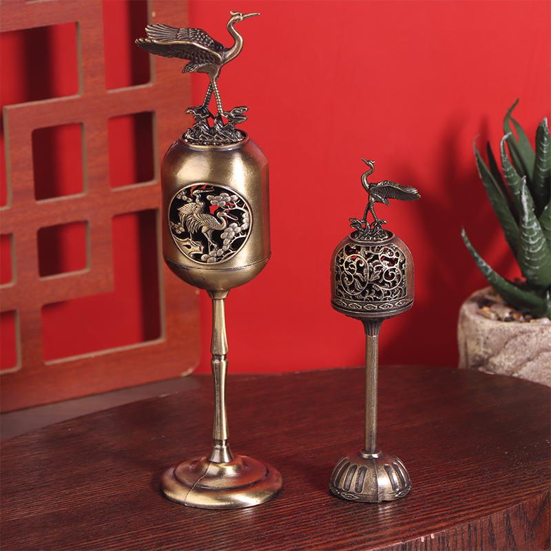 Metal Standing Crane Hollow Lamp Sandalwood Fragrance Censer Smoking Backflow Incense Holder Tea House Ornaments Home Decor
