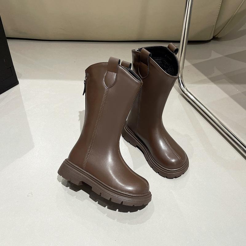 Children Knee Length Boots Winter Student Girls Princess Boots Kids Zipper Comfortable Non Slip Solid Color Long Boots