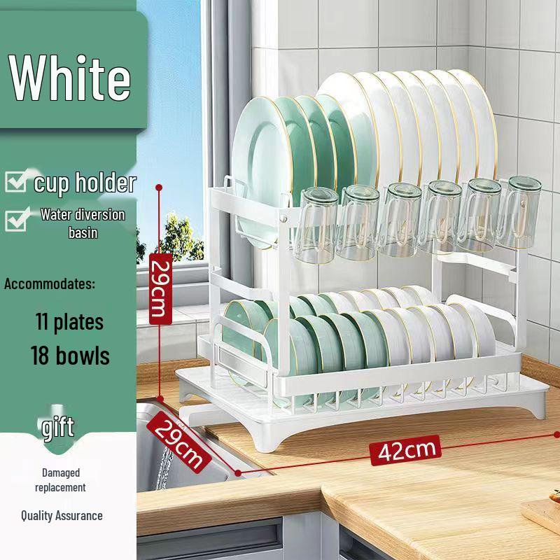 Double-Layer Multifunctional Metal Kitchen Dish and Cutlery Drain Rack