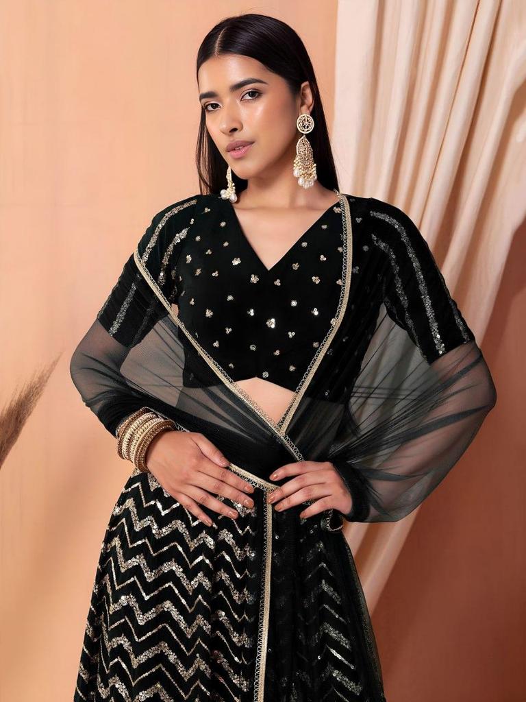Designer Indian Lehenga Choli Set, Embroidered Georgette Wedding Lehenga with Matching Dupatta for Women