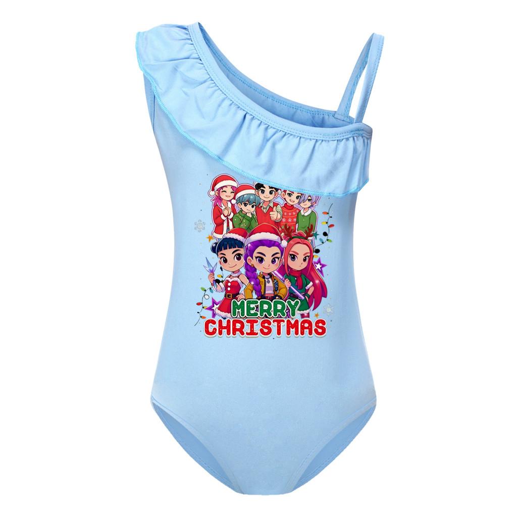 

5099 Kids Girls Christmas New Year Rumi Mira Zoey Print Swimsuit Swimming One-piece Bodysuit Swimwear 100cm