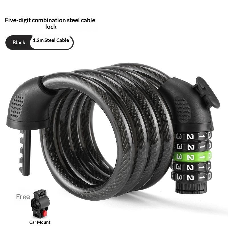 Bicycle Lock Password Lock Five-position Bicycle Mountain Bike Lock, Bold and Lengthened Steel Cable with Bracket Car Lock