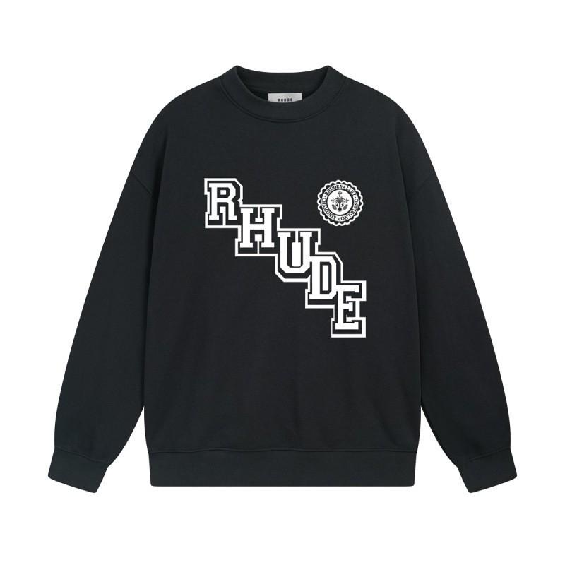 Rhude Vintage Letter Print Oversized Hoodie Men Women Casual Streetwear Sweatshirt