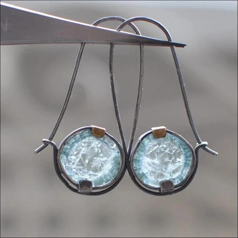 1 Pair of Elegant Two-tone Light Blue Round Earring Hook Pendant Earrings Are Suitable for Fashionable Ladies As Earring Accessories