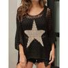 Women's Sweater Loose Hollow Knit Star Cardigan Round Neck Sun Shirt Summer Swimsuit Cover Up