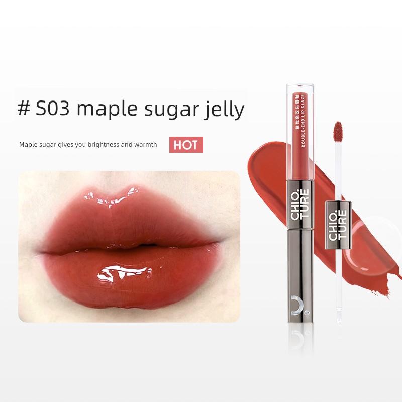 Zhiyouquan Double-Ended Lip Glaze Mirror-Like Water-Gloss Lip Oil Lip Gloss Lip Mud Non-Stick Lipstick for Women That Is Not Easy to Fade