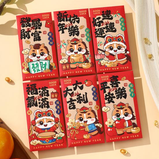 6 ks červených obálek pro čínský Nový rok 2026 Rok koně Balíčky s penězi pro štěstí Červené Hong Bao pro Jarní festival Lunární Nový rok