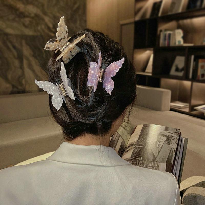 New Acetate Resin Hair Claw Sweet Butterfly Hairpin Clip Gradient Tie-Dye Colored Hair Accessories Barrettes Women Girls