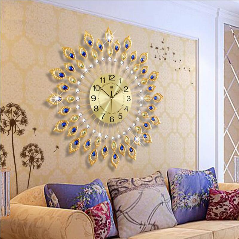 Metal Made Peacock Design Quartz Wall Clock for Home Decoration