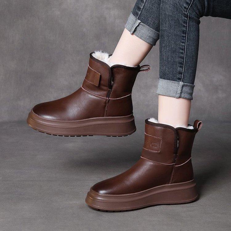 Bottes de neige rétro pour femmes 2024 Hiver Nouvelles Bottines à talons bas pour femmes Polaire Chaude Bottes pour femmes Décontractées Polyvalentes