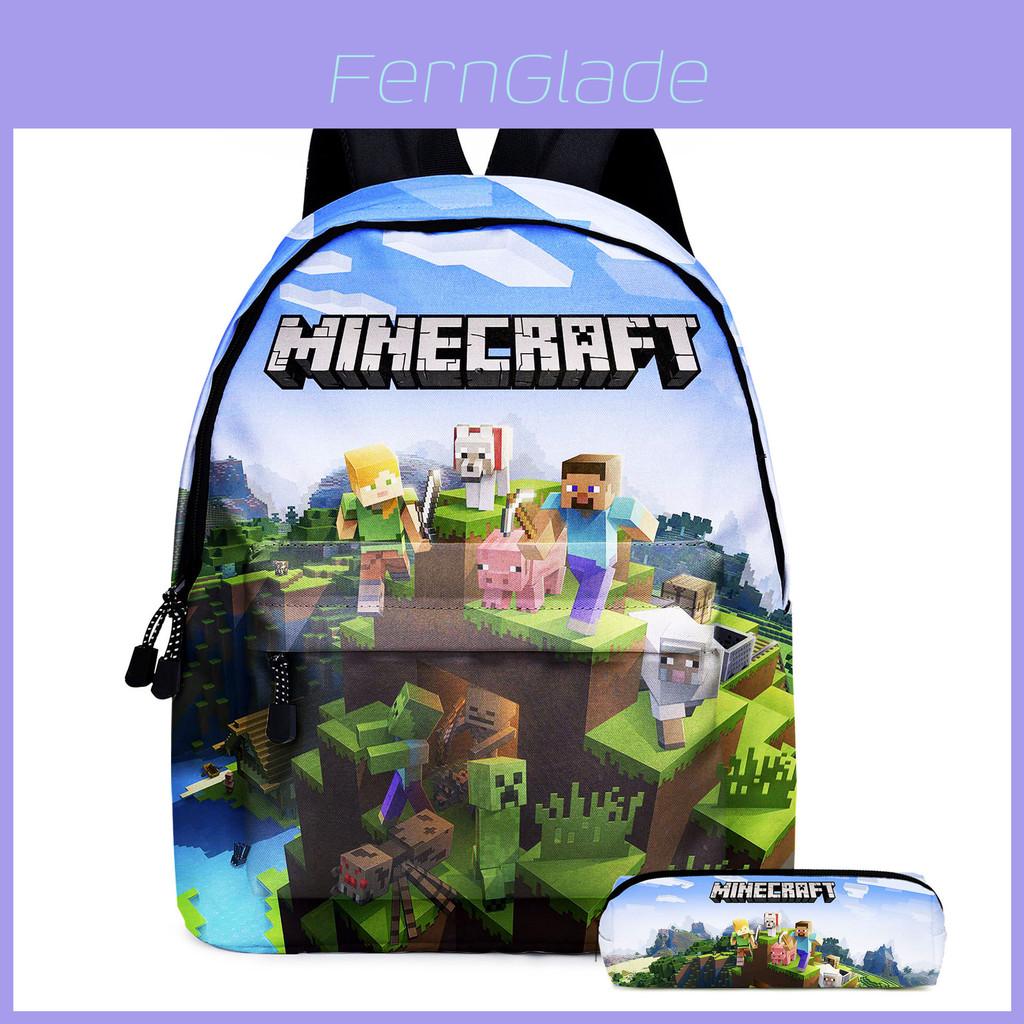 Minecraft-themed Printed Backpack With Pencil Bag For Boys' Travel