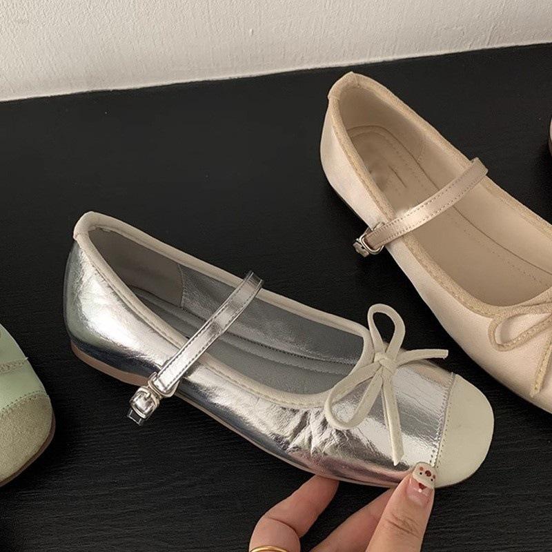 French Gentle Bow Mary Jane Shoes Women's Shoes Inner Height Increase Early Spring New Ballet Shoes with Skirt Single Shoes