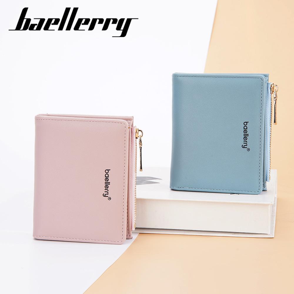 Baellerry Women's Short Purse Pu Leather Wallet Zipper Coin Purse Snap Button Billfold Simple Fashion Card Holder