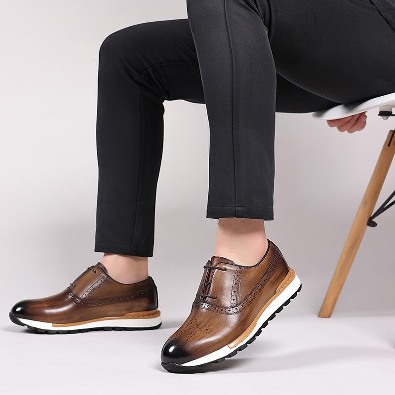 Fashion High Grade Men Genuine Leather Casual Dialy Sneakers British Design Cow Leather Men Comfortable Brogues Leisure Shoes Men