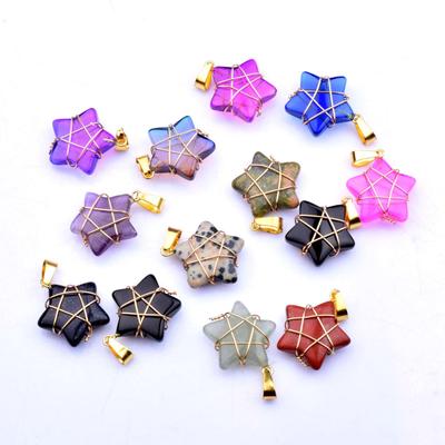 Gold-Wrapped Crystal Star Pendant Necklace, 2cm Jade Charm, Ins Style Fashion Accessory