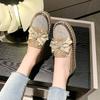 New Shining Water Diamond Le Fu Shoes Women's Thick soled Sports Shoes Casual Single Shoes Fashion Bow Casual Flat Shoes