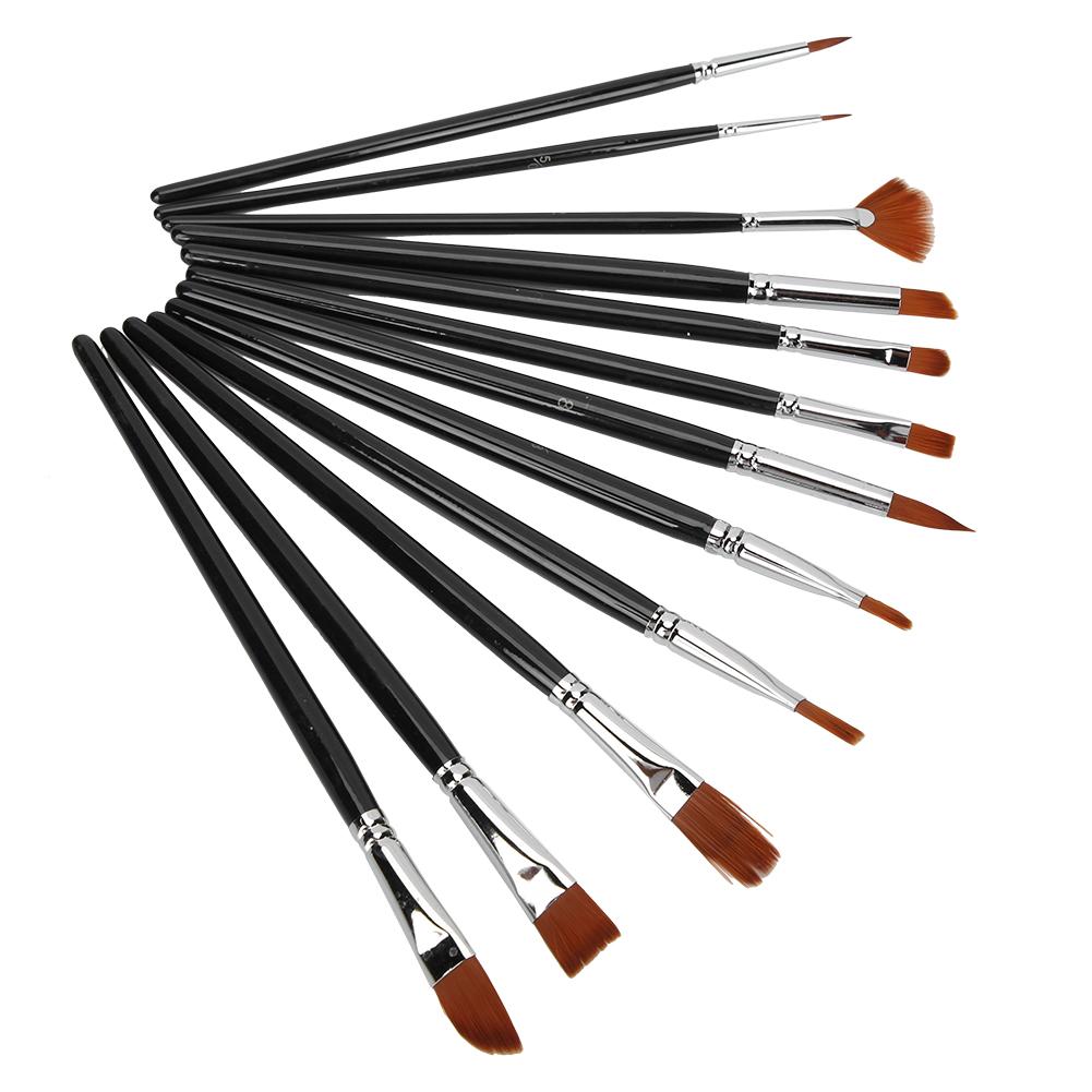 12 Pcs Painting Brush Nylon Hair Wooden Watercolor Gouache Painting Supply Kit