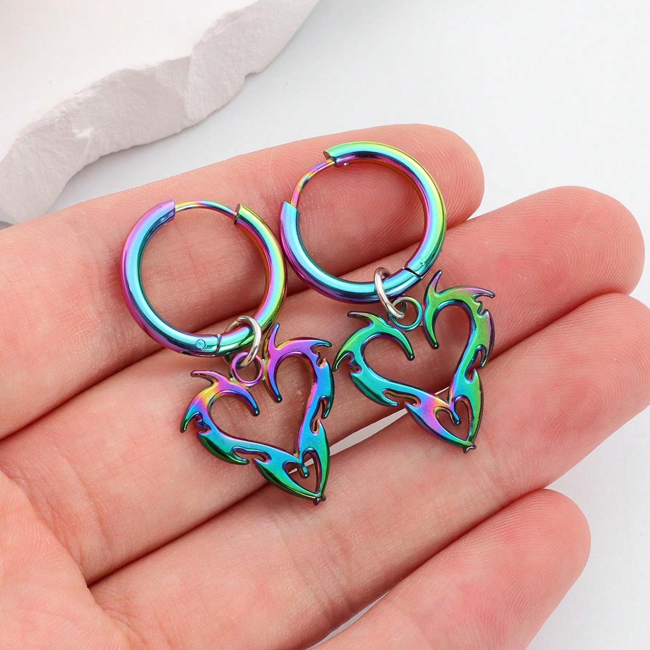 

1 pair of punk spiky heart-shaped stainless steel pendant earrings, hip-hop Y2K accessories, suitable for women s daily Zircon