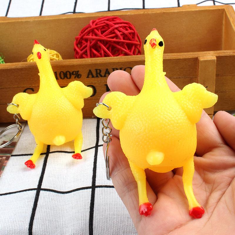 Cartoon Squeezing Egg-Laying Hen Keychain - Fun Stress Relief and Prank Toy