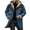 Fashion Men Jacket Hooded Fleece Long Sleeve Vintage Suede Jacket with Pockets Zipper Up Mid-length Motorcycle Coat