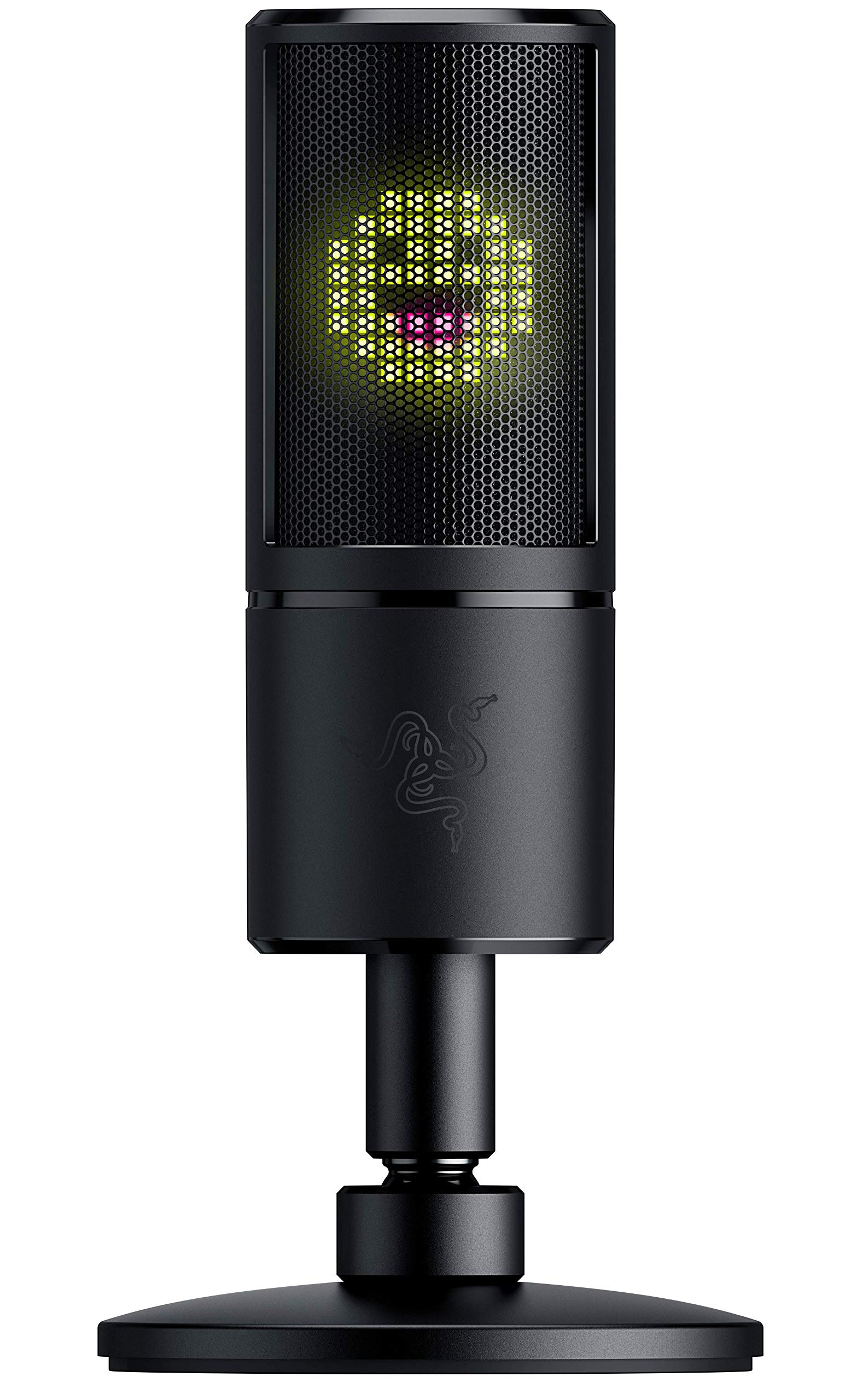 

Razer Потоковый микрофон Seiren Emote со светодиодной индикацией реакции на стрим, однонаправленный конденсаторный USB, совместимый с Twitch, авторизованный дилер, 8-битный дисплей, чёрный