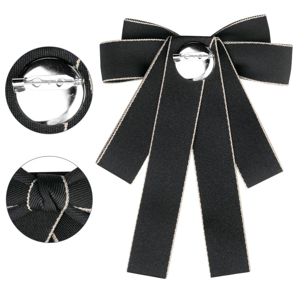 Bowknot Bow Tie Ribbon Brooch Wedding Party Pin Bow Tie Black One Size [Elerevyo] Women's Pre-Tied