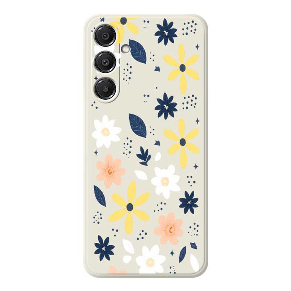 

For Samsung Galaxy A16 5G/4G Case Colorful Floral Blue Leaves Pattern Printing Straight Edge TPU Phone Back Cover Beige