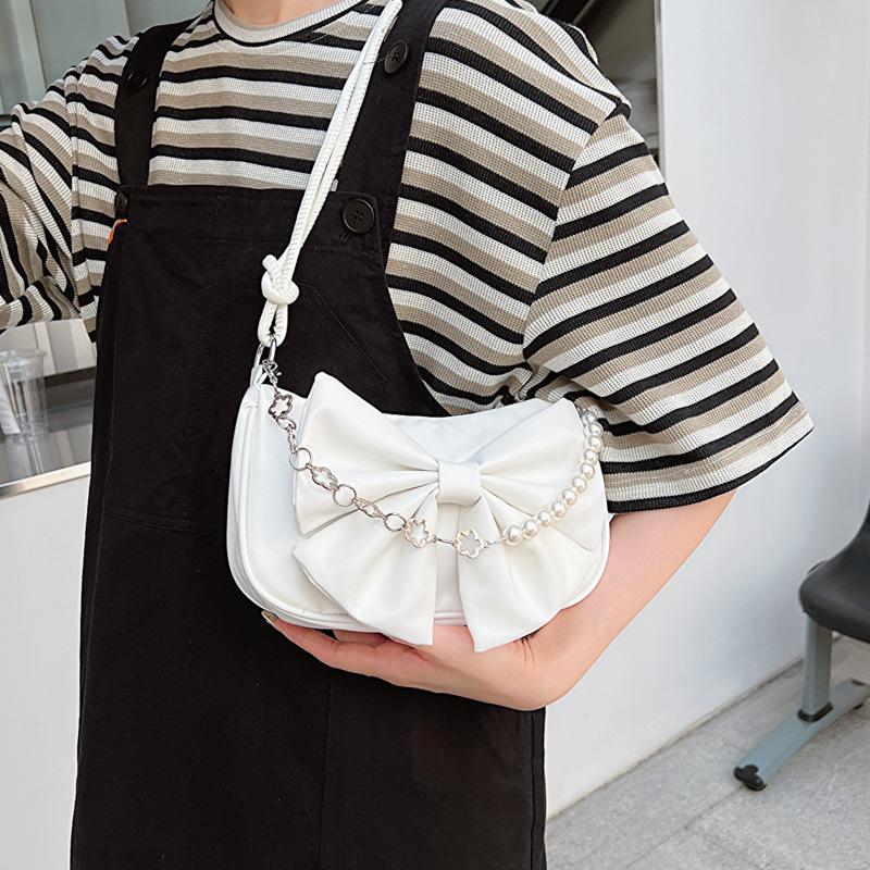 Bow Bag Women's 2025 Fashion New Pearl Chain Messenger Bag Fashion Design Foreign Texture Shoulder Bag