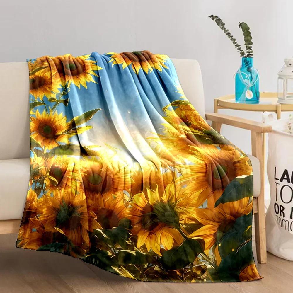 3D-Druck Blumenmotiv Sonnenblumen Weiche Flanelldecke für Bett Schlafzimmer Sofa Picknick, Überwurfdecke zum Zudecken Outdoor-Freizeit Nickerchen