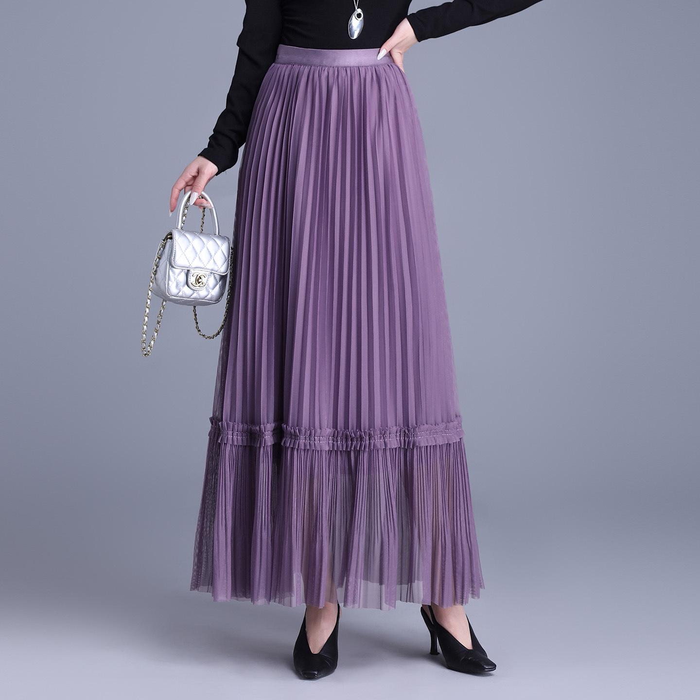 Reversible High-Waist Pleated Mesh A-Line Skirt for Women - Spring/Summer 2026 Collection One Size фиолетовый