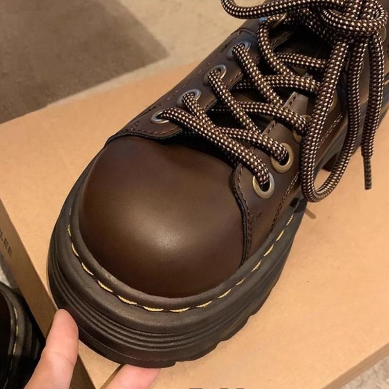 Fashion Retro Brown Thick Bottom Mary Jane Shoes Women British Style Sewing Lace Up Design Leather Shoe Fall New Brand Loafers Sandalias