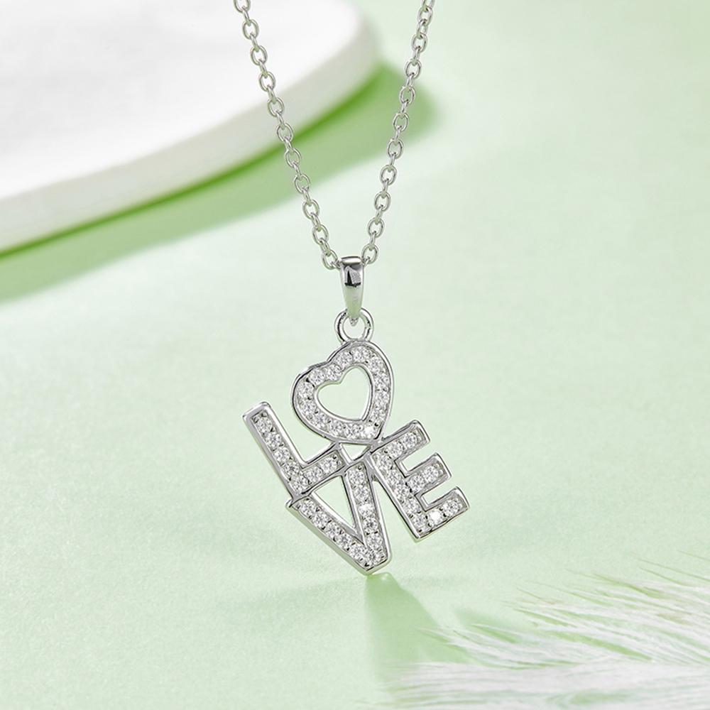 

925 Sterling Silver Moissanite Diamonds Love Pendant Necklaces For Women Anniversary Gift Engagement Jewelry
