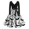 Kvinners uformelle mote Halloween trykt V-hals vintage kjole