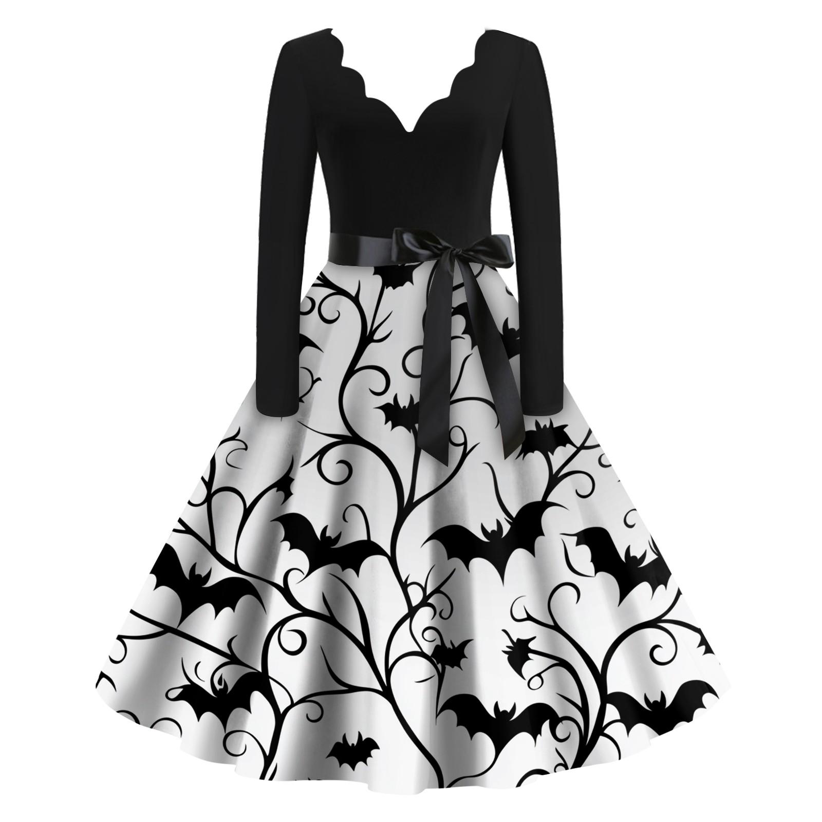 

Женское повседневное модное винтажное платье с принтом в виде V-образного выреза на Хэллоуин XL белый