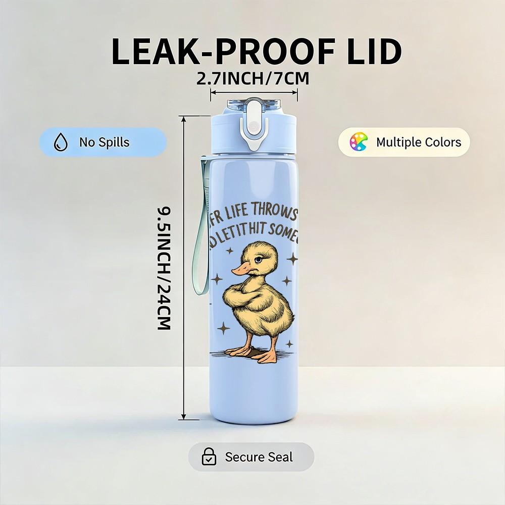 1PC Cute Little Duck Text 750ml Color Plastic Sports Water Bottle Leakproof Flip Straw Lid Suitable for Sports Office Home Use