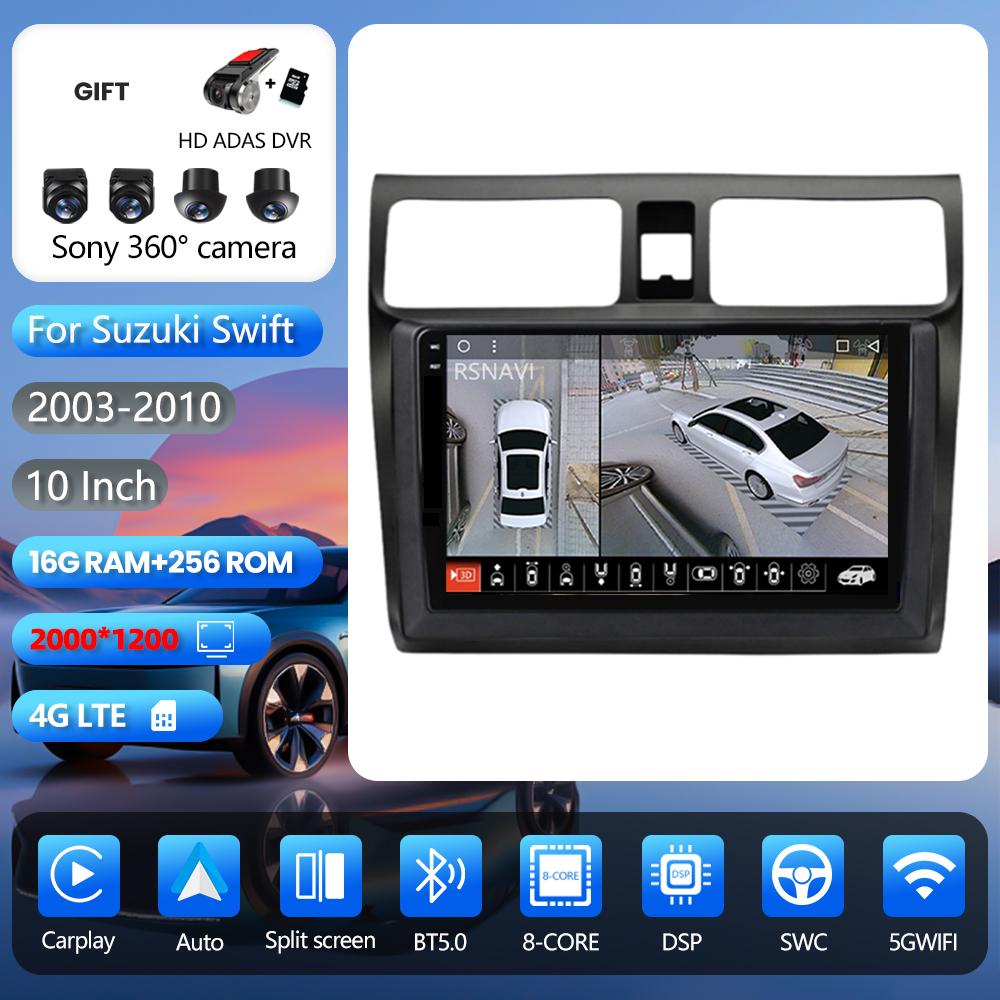 Android 16 for Suzuki Swift 2003 - 2010 Carplay Auto Radio Multimedia Player Car Radio GPS Stereo QLED Screen 360° Camera