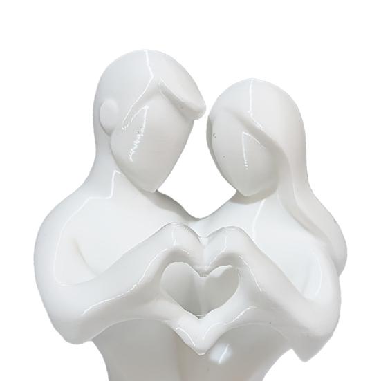 Sculptural Artistic Texture 3D Printed Couple Heart Statue, Abstract Minimalist Lovers Embrace Figurine, Romantic Desktop Easy Care Love Ornament